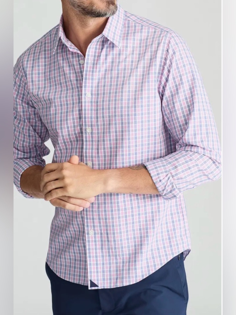 UNTUCKit Dolcetto Wrinkle Free Cotton  Relaxed Fit Shirt Pink Navy Plaid Mens XL